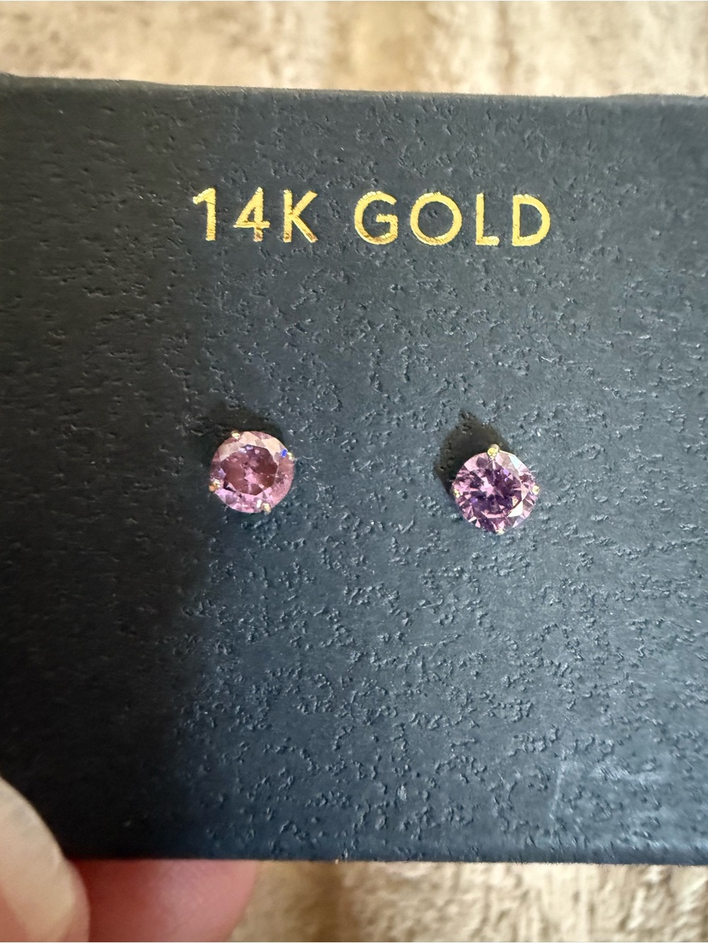 14K Gold Purple Stone Stud Earrings